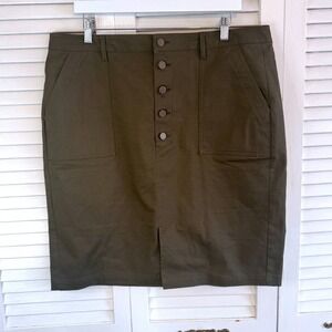 LOFT OUTLET Womens Plus Size Army Green‎ Button Skirt SZ 16